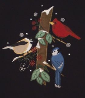 Winter Birds Embellished Sweatshirt LG Baxter Wells