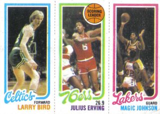 Topps 1980 81 34 174 139 Larry Bird Magic Johnson Rookie RC w/ Julius
