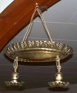 Ceiling Light Fixture Brass Two Hanging Sconces Vintage Art Deco