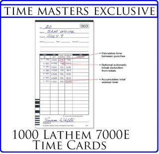 Set of 1000 Lathem 7000E Employee Payroll Time Clock Time Cards SHIPS