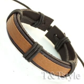 Trendy T T Brown Leather Bracelet Wristband LB36