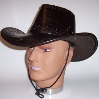 New Black Leatherette Cowboy Hat Leather Like Costume