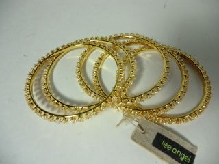 Lee Angel Gold Pave Crystal set of 5 Stackable bangle bracelets NWT $