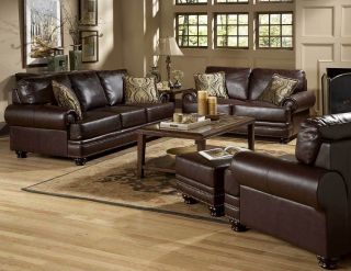 Living Room on Traditional Dark Brown Leather Sofa Loveseat Living Room Furniture Set