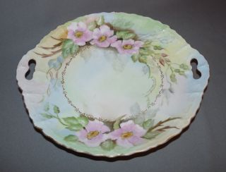 Decorative Cake Serving Plate Hand Painted Pink Flowers Probably