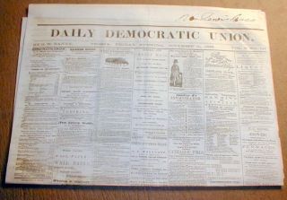 Illinois Newspaper Peoria Democratic Union Ownedby Lewis Cass