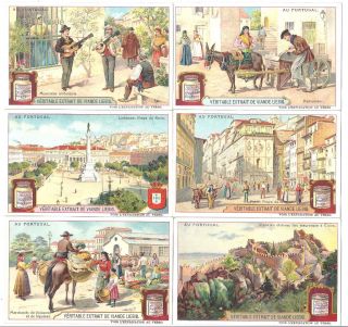 Set 6 Liebig Trading Card Portugal Places and Customs