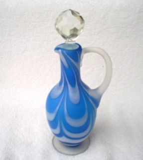 Vintage Fenton Blue White Satin Glass Drape Pattern Cruet