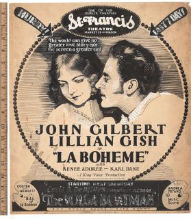 John Gilbert Lillian Gish La Boheme Original Pen Ink Movie Ad Art