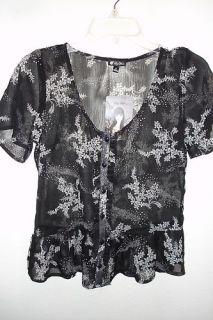Lily White Blouse Top Semi Sheer Buttons s M L