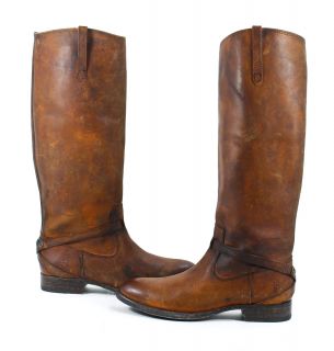 Frye Lindsay Plate Leather Riding Boots Cognac Shoes 9 New