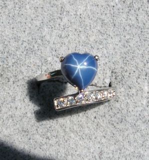Linde Lindy Heart Cornflower Blue Star Sapphire Created Stainless