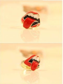 Hip Hop Style Unique Red Big Tong Lips Mouth Rhinestone Cool Gold Ring
