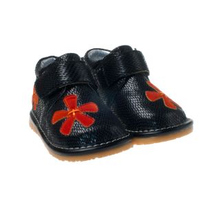 Little Blue Lamb Black Red Flower Leather Squeaky Shoes Baby Toddler
