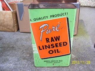 Vintage Pure Raw Linseed Oil Tin Can Winnipeg Linseed Oil Mills 9 Lbs