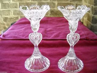 Shannon Crystal Candle Holders Tall Hearts on Stem Czech Republic