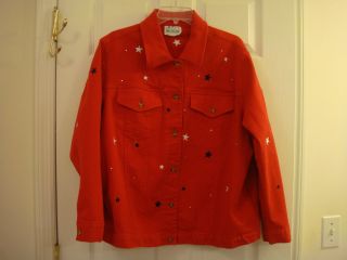 Womens The Quacker Factory Red Jacket with Stars and Sequins Size XL
