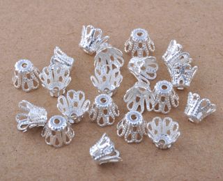 300 pcs Silver plated little flower Loose beads caps findings charms