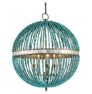 Lorenz Contemporary Turquoise Beaded ORB 5 Light Chandelier