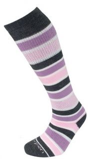 LORPEN Ski Over Calf Merino Wool Socks Pink Grey Stripes Size s M S2WL