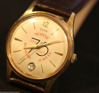 RARE1963 Mens Elgin 17J 75th Diamond Anniversary Moose Wristwatch