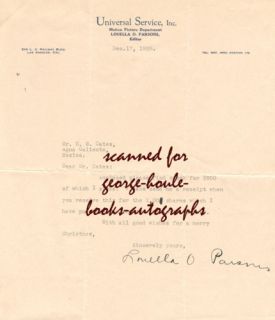 Louella Parsons Letter Signed 1928