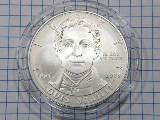 2009 P Louis Braille Bicentennial Commemorative Silver Dollar Gem