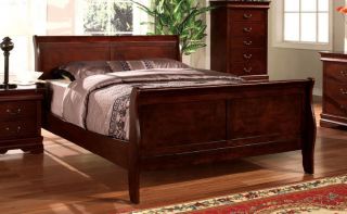 Louis Philippe Warm Cherry Traditional Queen Sleigh Bed