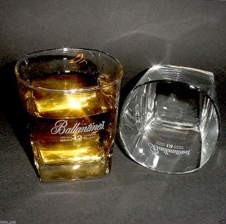 Ballantines Scotch Whisky Glass Tumblers 4 Lowball Old Fashion Glasses