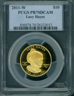 2011 w $10 Gold Commemorative Lucy Hayes First Spouse 1 2 oz PCGS PR70
