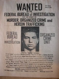 Gangster Lucky Luciano New York Mobster Wanted Depression Poster 11