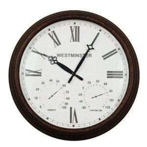 Luster Leaf Stratford Clock Weatherproof Clock with Thermometer