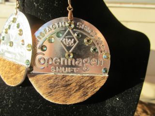 Copenhagen Snuff Lid Earrings Hand Made with Bling Cowgirl Love