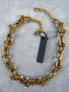 NWT J CREW EQUESTRIAN BRIDLE LINK CRYSTAL NECKLACE ANTIQUE GOLD FINISH