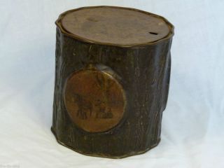Antique Figural Yule Log Box Biscuit Tin MacFarlane Lang C1910
