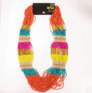 Style Lab   Multi Colored Beads Beaded Strand Row Layered Fashion