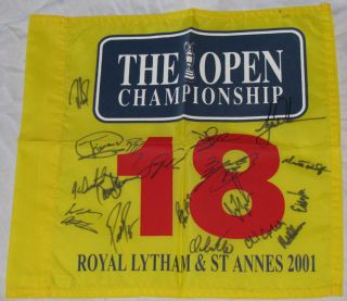 Tiger Woods Multi Signed Auto PSA DNA Open 2001 Flag