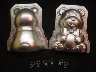 Wilton STAND UP TEDDY BEAR cake pan 3D 1986 metal mold CLIPS Christmas