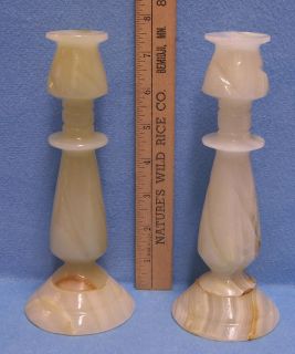 Pair Candlestick Candle Holders Marble Onyx Marble Yellow Color 7 3 4
