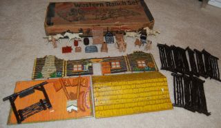 Vintage Marx 1950s Playset Western Bar M Ranch Set w Box