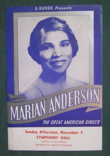Marian Anderson The Great American Singer Nov 9 Symphony Hall Handbill
