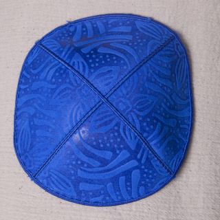 Imprinted Embossed Royal Blue Suede Yarmulka Jewish