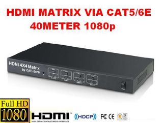 HDMI 4x4 Matrix Switch Splitter Extender w IR Repeater Via CAT6E 5e