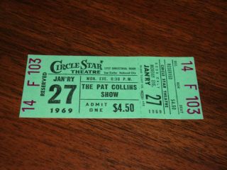 The Pat Collins Show 1969 Vintage Unused Theatre Ticket