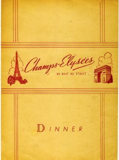 Elysees Restaurant Menu New York City May 11 1946 