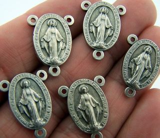 Silver P Medal Miraculous Mary Rosary Center Lot of 5