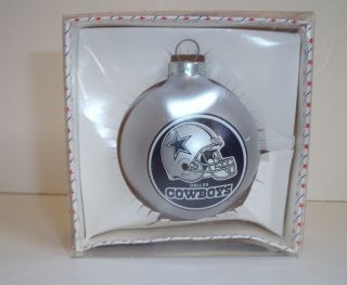 Vintage Dallas Cowboy Glass Silver Ornament with Box