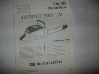 McCulloch PM 105 Chainsaw Illustrated Parts List Vintage Chainsaw