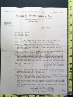 1932 Letterhead Envelope McCready Tourist Agency Mass