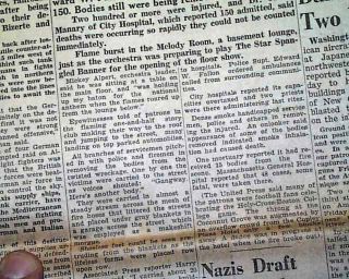Cocoanut Grove Boston MA Fire Holocaust 1942 Newspaper